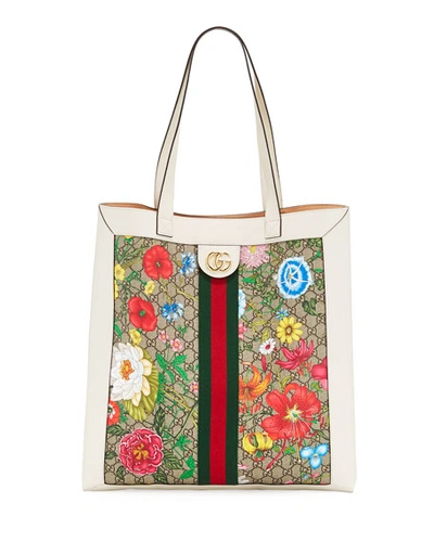 Gucci Ophidia Large Gg Flora Tote Bag In White