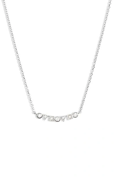 Anzie Cleo Geo Sapphire Bar Pendant Necklace In Silver/ White Sapphire