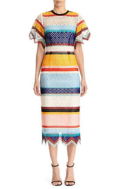 Carolina Herrera Color-blocked Guipure Lace Dress In Multi