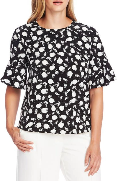 Vince Camuto Floral Shadow Flutter Cuff Top In Rich Black