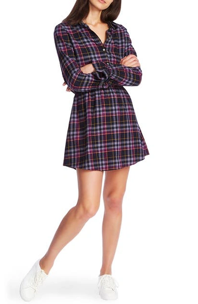 1.state Plaid Button-front Shirtdress In Blue Night