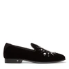 JIMMY CHOO THAME Black Velvet Slippers with JC Embroidery and Crystals,THAMEVYA