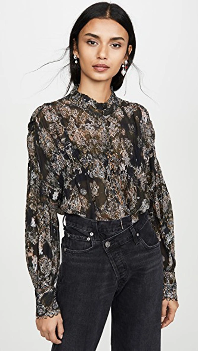 Iro Sianna Ruffle-trimmed Printed Chiffon Blouse In Black