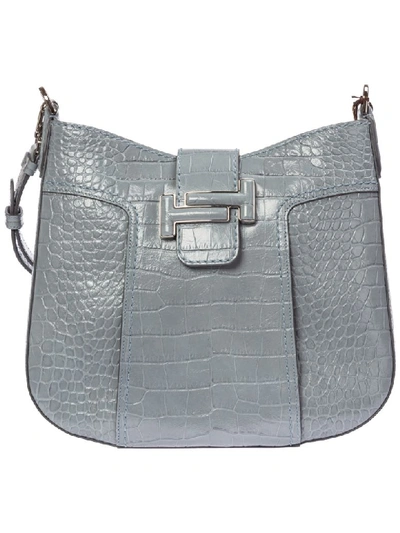 Tod's Women's Leather Shoulder Bag Double T In Grey