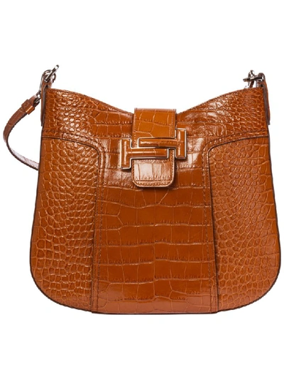 Tod's Women's Leather Shoulder Bag Double T In Brown