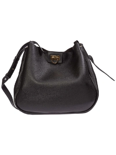 Ferragamo Women's Leather Shoulder Bag Gancini In Black