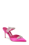 Manolo Blahnik Lurum 90 Crystal-embellished Satin Mules In Pink