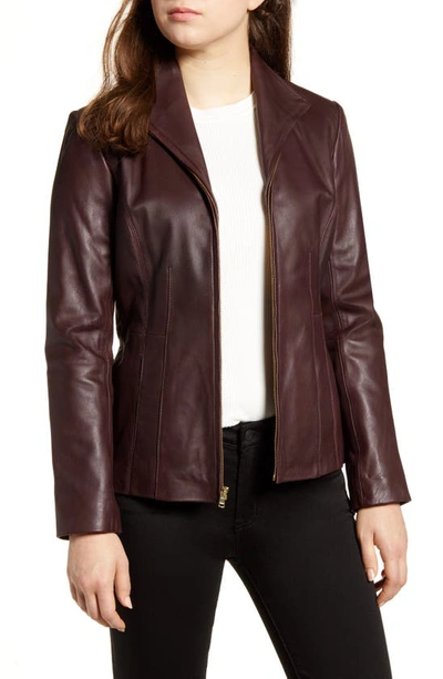 Cole Haan Lambskin Leather Jacket In Chianti