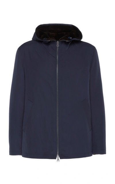 Yves Salomon Reversible Hooded Wool And Shell Parka In Navy