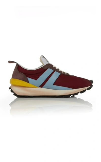 Lanvin Distressed Suede-trimmed Leather Sneakers In Burgundy