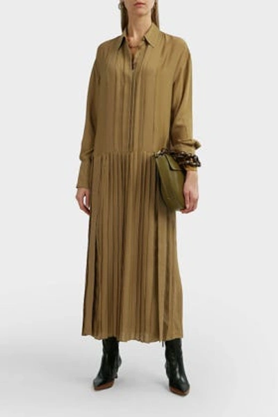 Joseph Pleated Silk-blend Shirt Dress In Brown
