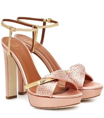 Malone Souliers Lauren Crystal-embellished Satin Platform Sandals In Blush
