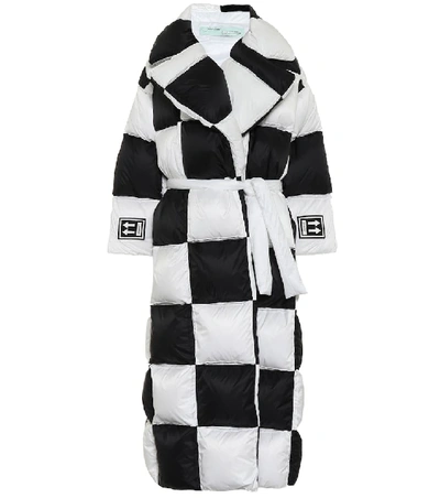 Off-white Oversized Checker Puffer Coat In Black