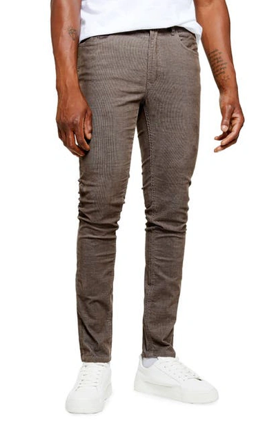 Topman Microcord Skinny Fit Pants In Brown