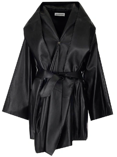 Balenciaga Incognito Coat In Black Leather