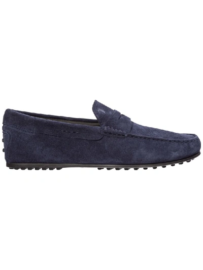 Tod's Men's Suede Loafers Moccasins City In Blue