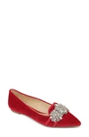 Badgley Mischka Echo Embellished Loafer Flat In Red Velvet