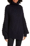 A.l.c Nevelson Turtleneck Asymmetrical Cable Knit Sweater In Midnight