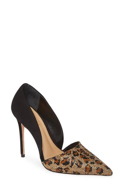 Schutz Totia Crystal Leopard Pointed Toe Pump In Black