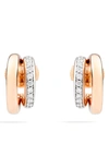 Pomellato 18k Rose Gold Iconica Diamond Double Huggie Earrings In Rose Gold/ Diamond