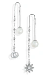 GUCCI FLORA DIAMOND & CULTURED PEARL THREADER EARRINGS,YBD58203100100U