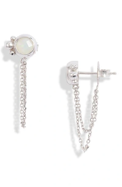 Anzie Bonheur Bubbling Brook Chain Detail Stud Earrings In Opal