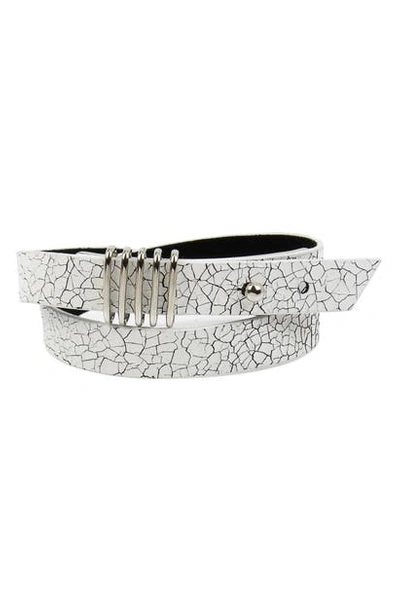Allsaints Double Wrap Leather Bracelet In White Crackle/ Rhodium