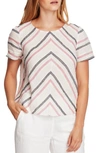 VINCE CAMUTO CANYON STRIPE SHORT SLEEVE LINEN TOP,9069050