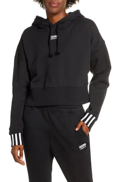 Adidas Originals Adidas Vocal Cotton 3-stripe Cropped Hoodie In Black