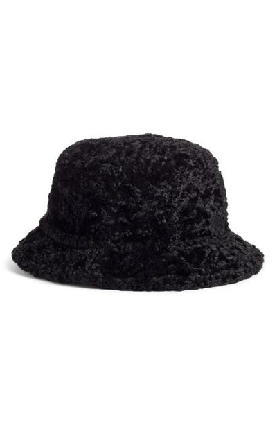 Kate Spade Faux Shearling Bucket Hat In Black