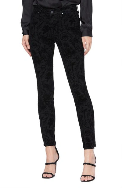 Paige Transcend Hoxton High Waist Ankle Skinny Jeans In Black Flocked Versaille