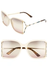 Gucci 60mm Rectangular Sunglasses In Ivory/ Grey Gradient