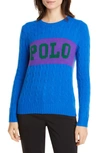 POLO RALPH LAUREN CABLE LOGO COLORBLOCK WOOL & CASHMERE SWEATER,211770921001
