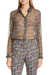 ETRO TWEED PRINT SILK TUNIC BLOUSE,201D135544283