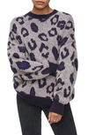 Anine Bing Raigh Leopard Crewneck Sweater In Cloud Blue Leopard