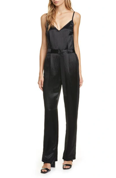 Rag & Bone Rochelle Belted Crinkled Satin-crepe Jumpsuit In Black