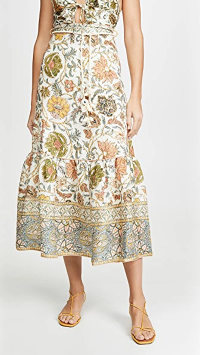 Zimmermann Edie Floral-print Linen Maxi Skirt In Beige