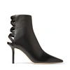 JIMMY CHOO LEVIN 85 Black Leather Point-Toe Ankle Boots with Lace-up Ribbon Back,LEVIN85NBB