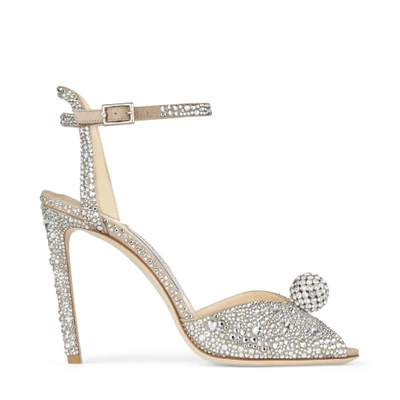 Jimmy Choo Sacora Peep-toe Crystal-embellished Leather Sandals In Nude/crystal