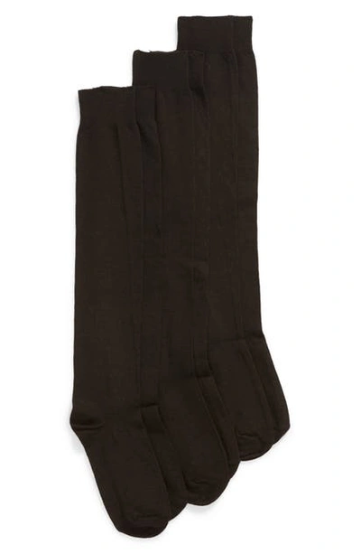 Hue Women's Flat Knit Knee High Socks 3 Pair Pack In Black Pack