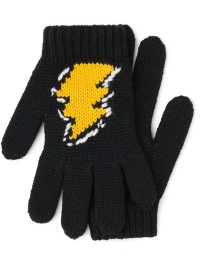 Prada Thunderbolt Cable Knit Gloves In Black