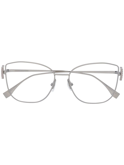 Fendi Rectangular Frame Logo Glasses In Silver