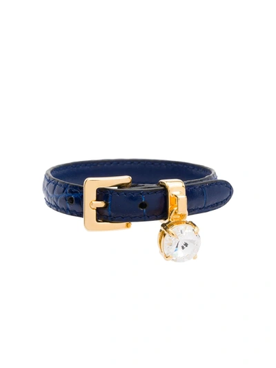Miu Miu Crystal-embellished Leather Bracelet In Blue
