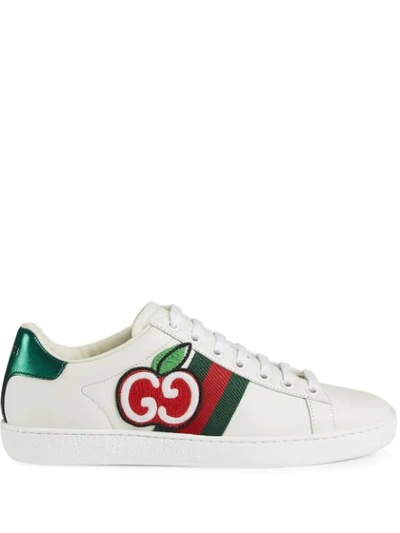 Gucci New Ace Gg Apple Leather Trainers In White