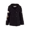 Valentino Floral Embroidered Double Breasted Wool Peacoat In Black