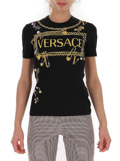 Versace Logo Print Slim Fit T In Black