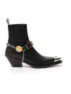 VERSACE VERSACE MEDUSA BUCKLE STRAP POINTED TOE ANKLE BOOTS