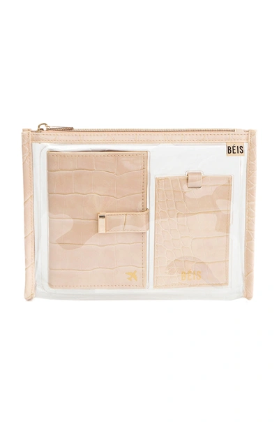 Beis The Travel Set Passport Wallet, Pouch & Luggage Tag In Beige Croc