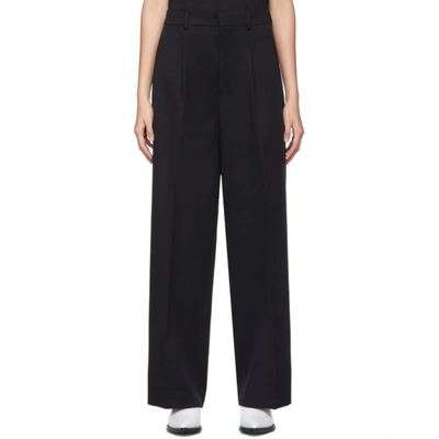 Ami Alexandre Mattiussi Flared Viscose & Linen Twill Pants In 410 Marine