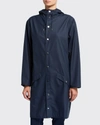 Rains Waterproof Hooded Long Rain Jacket In Navy